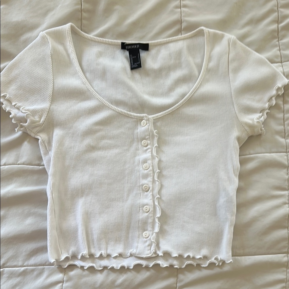 Forever 21 White Ruffled Cap Sleeve Crop Blouse